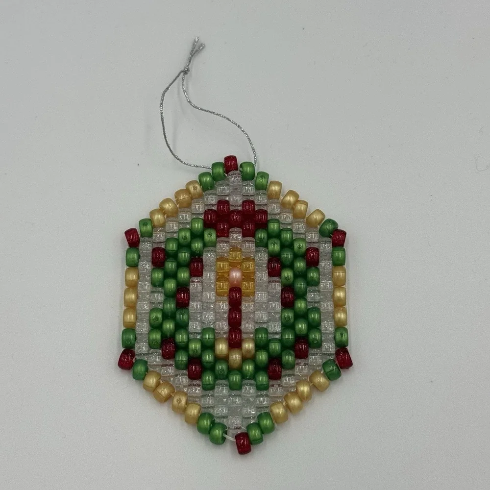 Vintage Handmade Beaded Christmas Ornament - Candle